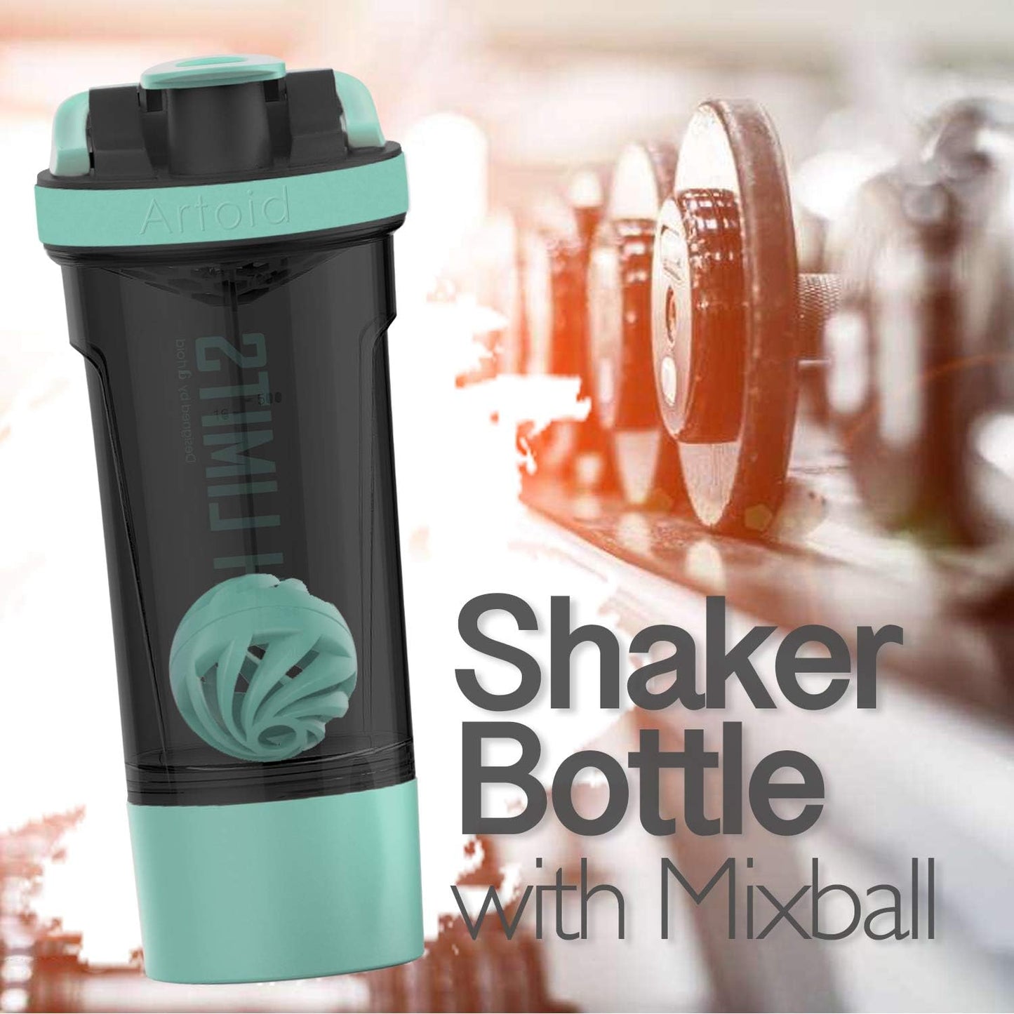 24-Ounce Protein Shaker Bottle, Dual Mixing Technology, BPA Free, Aqua Green/Black