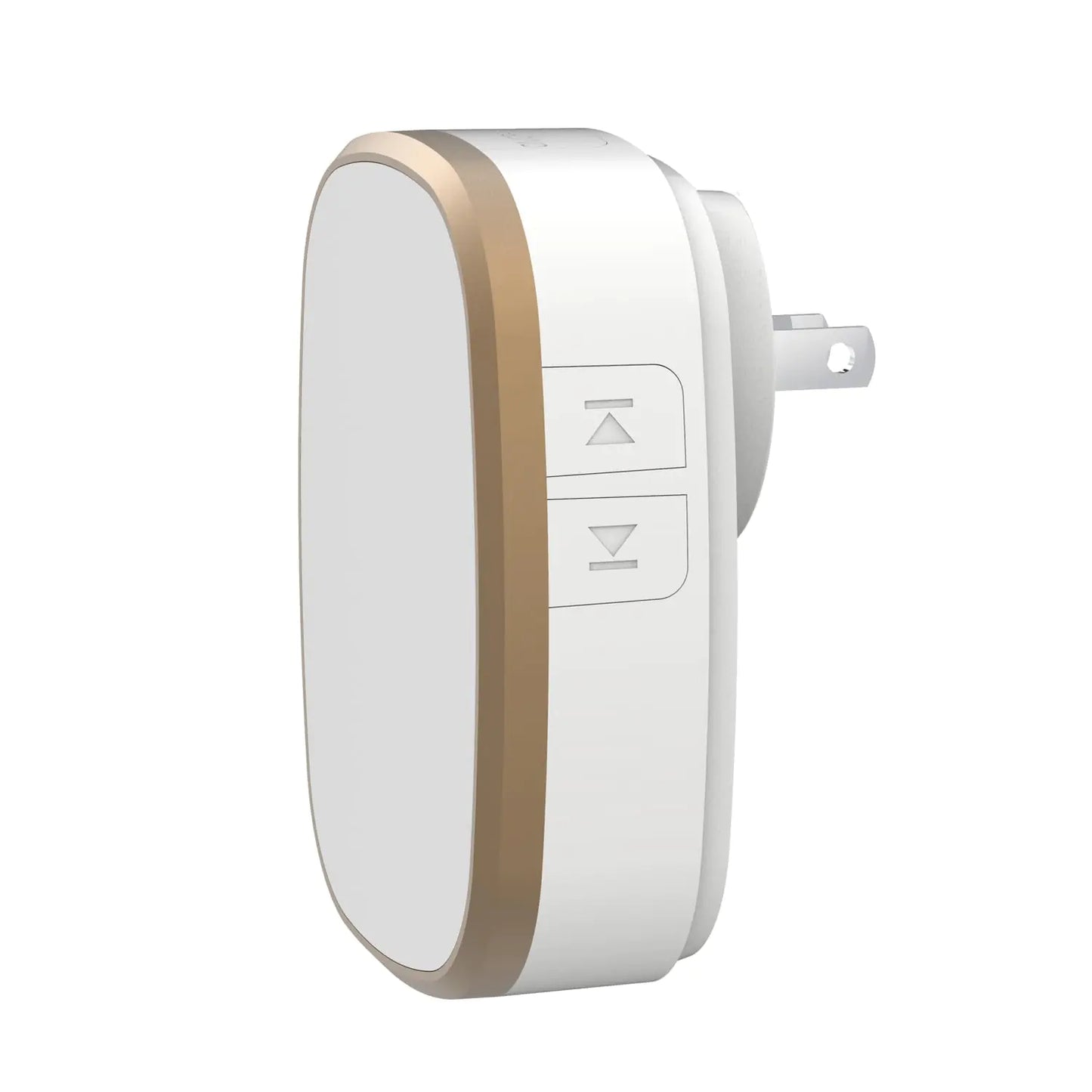 White electronic device with gold accent on a white background