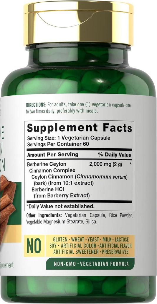 Berberine with Ceylon Cinnamon | 2000Mg Complex | 60 Capsules for Men and Women | by