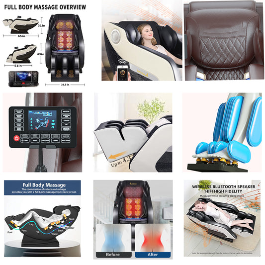 Zero Gravity Massage Chair Full Body Shiatsu Recliner with Hip & Calf Heating, 20 Airbags, 8+2 Rollers, Foot & Air Massage System, Bluetooth, for Home and Office - Beige