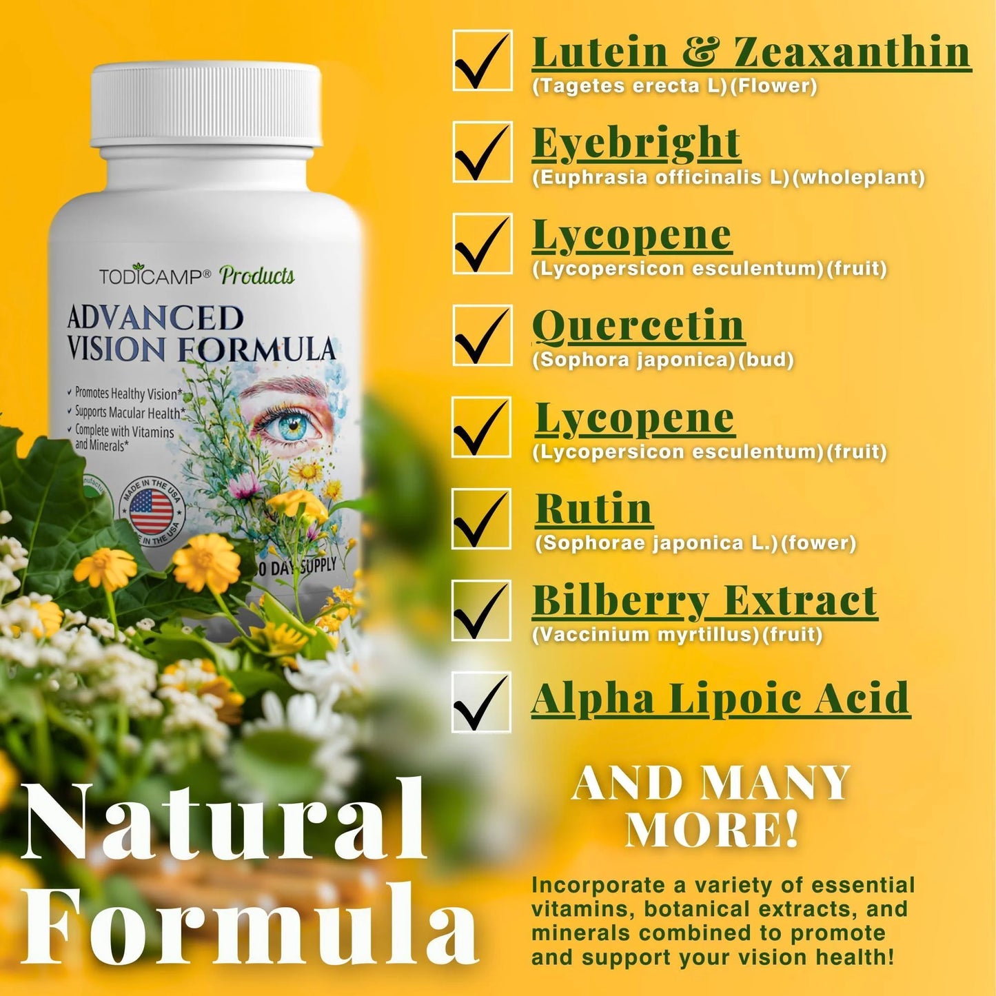 Macular Support Eye Health Vitamins & Vision Supplements Lutein 400Mg Zeaxanthin 10Mg Eyebright Herb Lycopene Supplement & Bilberry Supplement for Eyes Eye Vitamins for Seniors & Adults