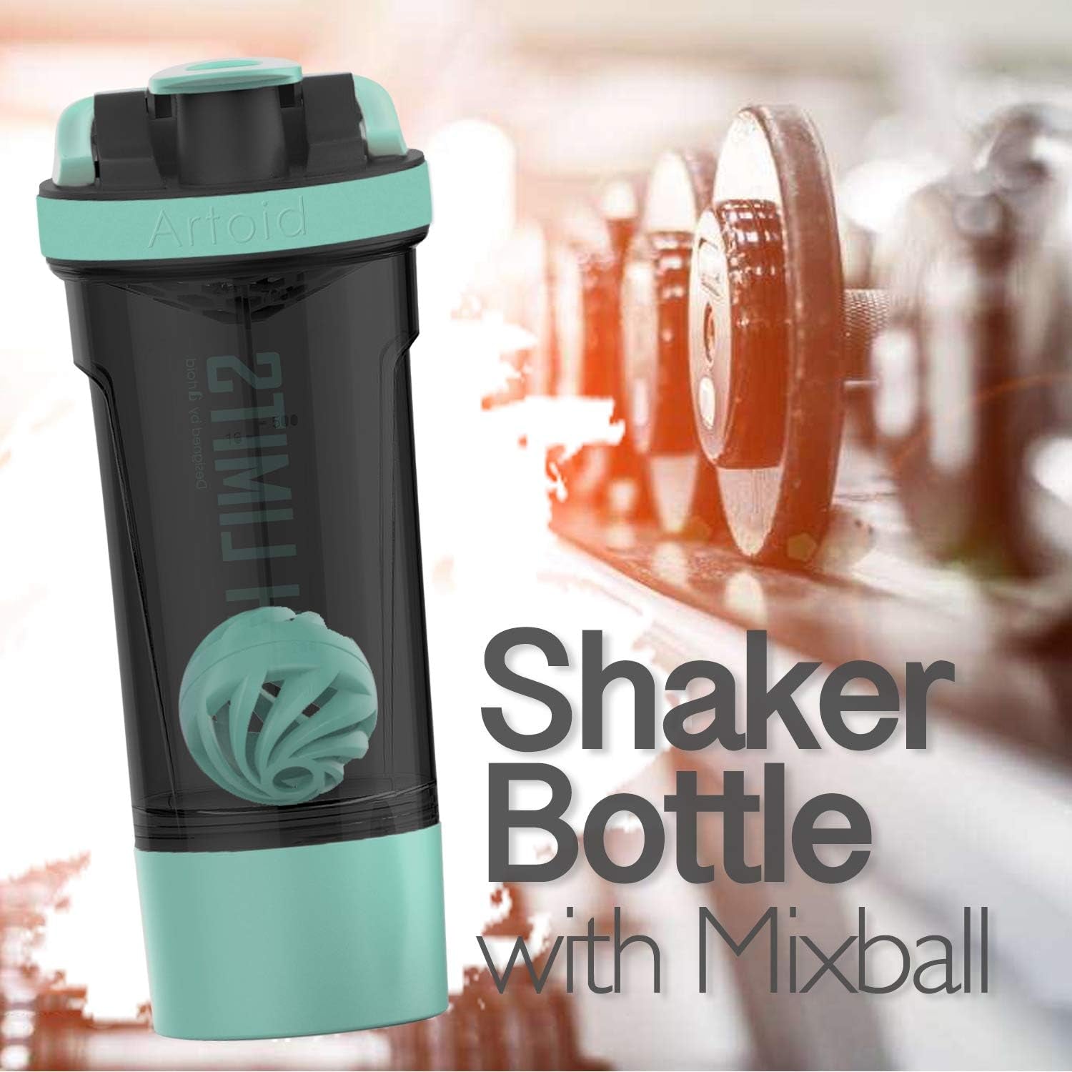 24-Ounce Protein Shaker Bottle, Dual Mixing Technology, BPA Free, Aqua Green/Black