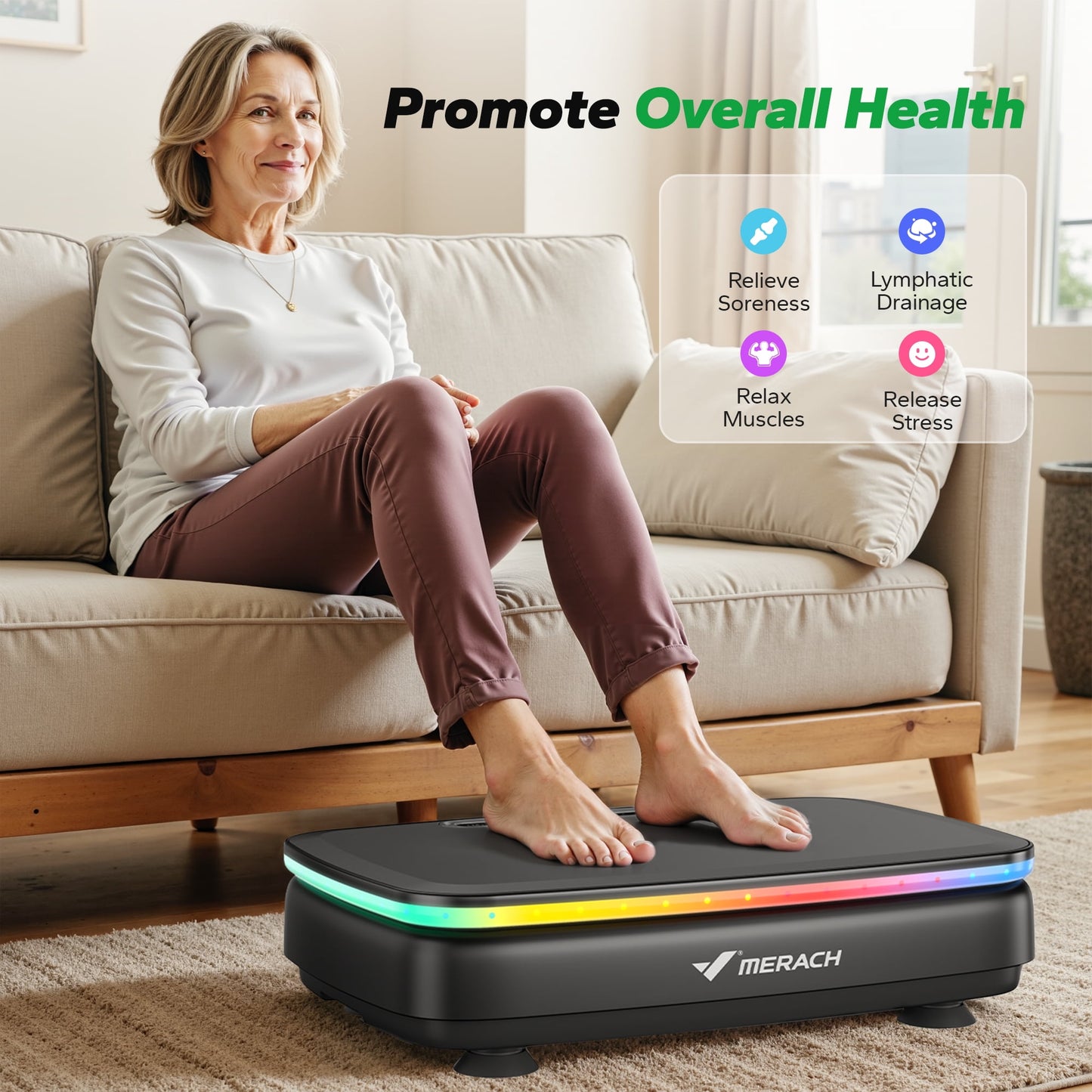 LED Light Vibration Plate Exercise Machine, Vibrating Muscle Toner, Bluetooth Speaker Whole Body Workout Fitness Platform with Resistance Bands, 330Lb Capacity