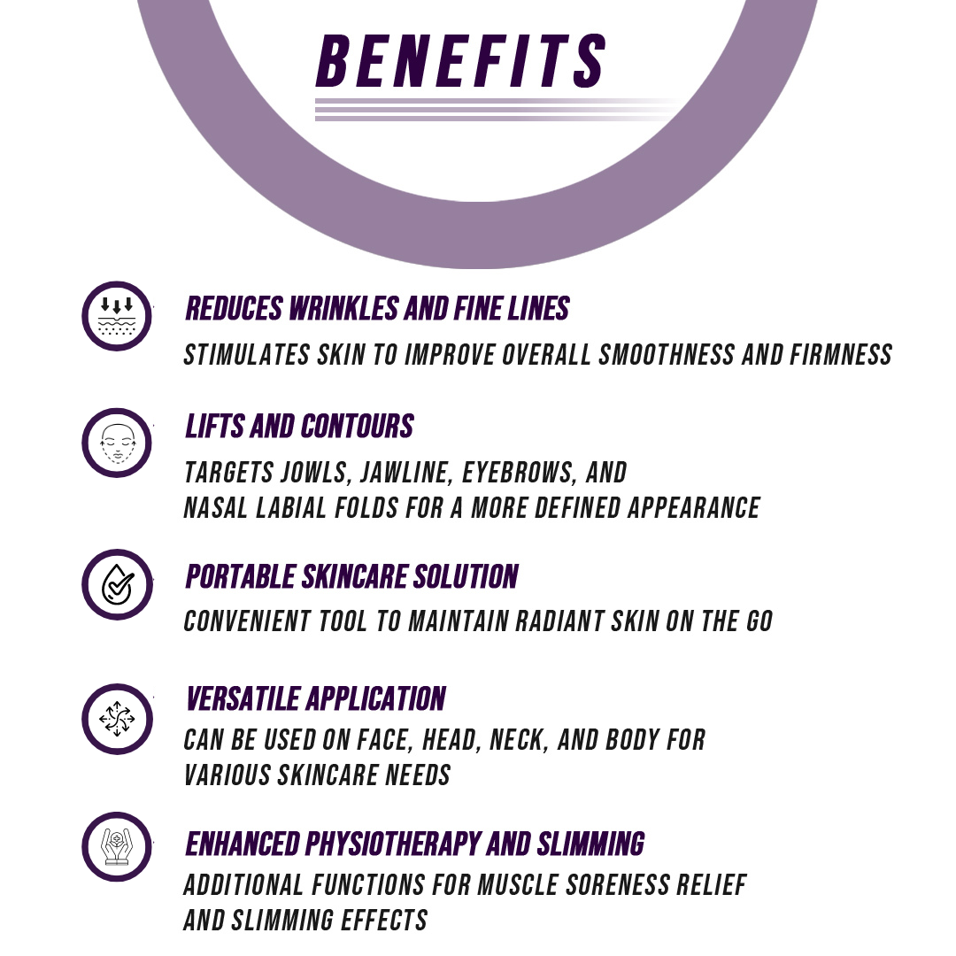 List of benefits for a skincare solution on a white background