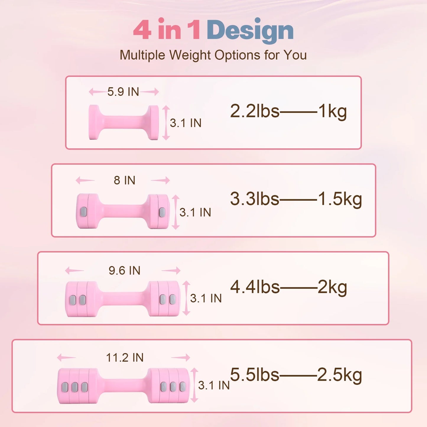 Adjustable Dumbbell Set of 2, 4 in 1 Free Weights Dumbbells Set for Women with Fast Adjustment, Each 2Lb 3Lb 4Lb 5Lb Hand Weights Set for Home Gym & Outdoor Exercise Training