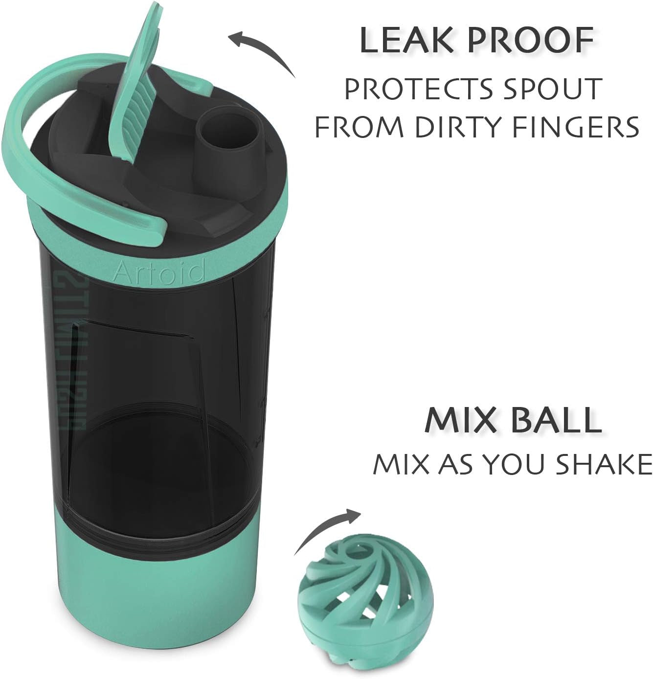 24-Ounce Protein Shaker Bottle, Dual Mixing Technology, BPA Free, Aqua Green/Black