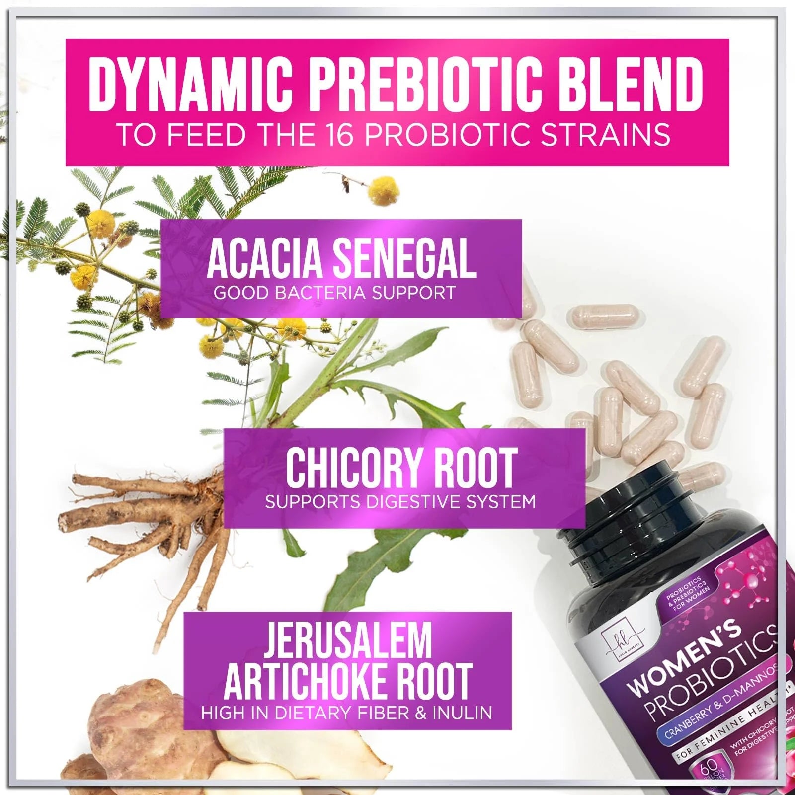 Probiotics for Women Digestive Health Support - 60 Billion CFU Women'S Probiotic, 16 Strains, for Ph Balance, Vaginal Support with Cranberry for Gut Health, Urinary & Immune Support - 120 Capsules