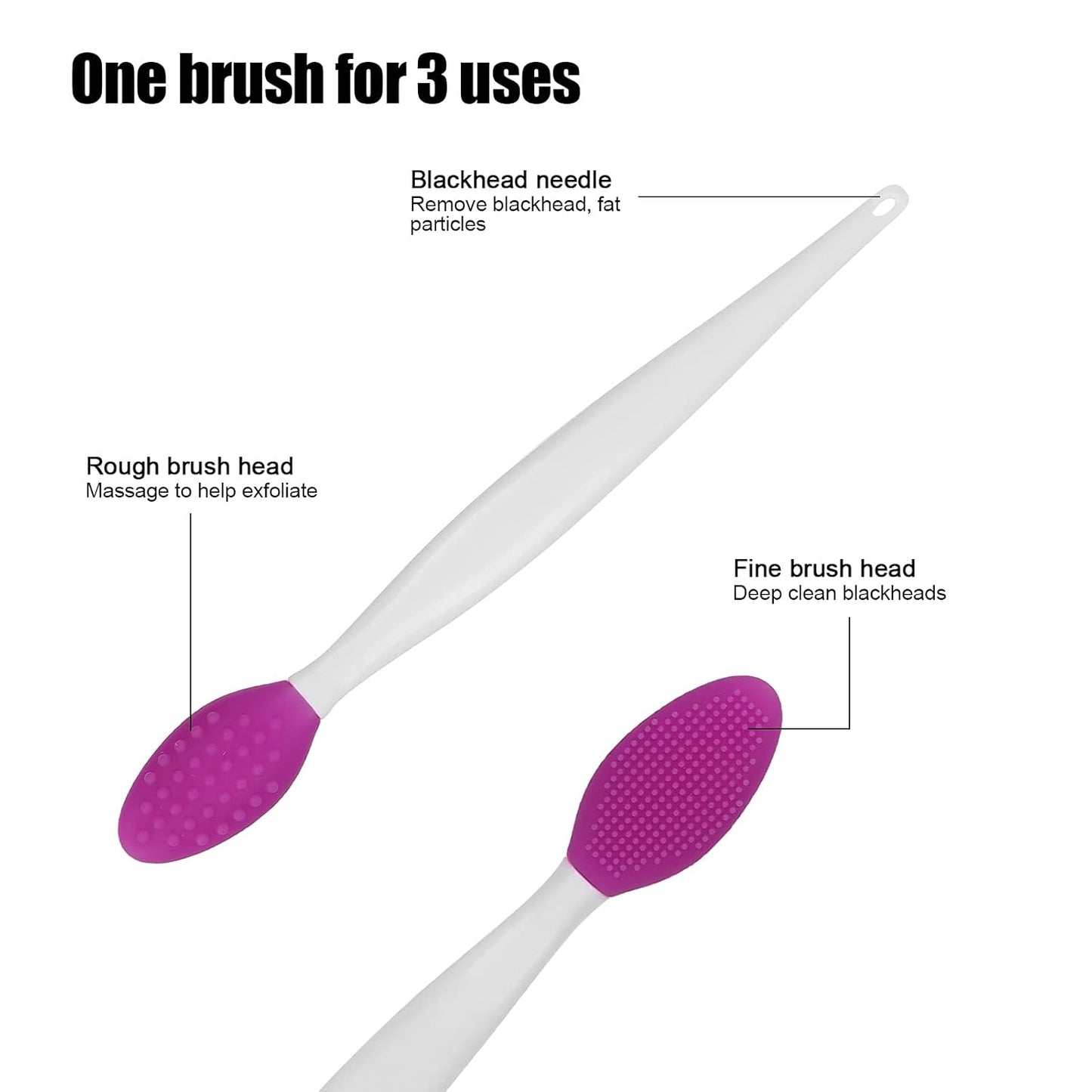 Silicone Nose Cleansing Brush, Silicone Exfoliating Lip Brush, Deep Cleaning Exfoliating Lip Brush with Double Sided, Facial Brush for Blackhead Cleanning, Lip Scrubs Exfoliator & Moisturizer(Purple)