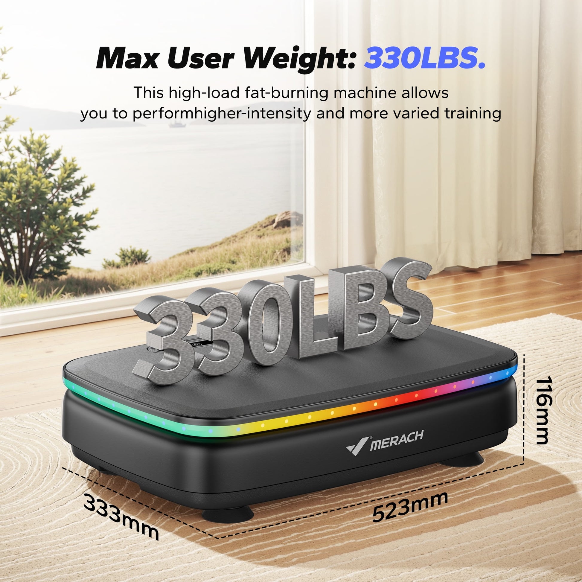 LED Light Vibration Plate Exercise Machine, Vibrating Muscle Toner, Bluetooth Speaker Whole Body Workout Fitness Platform with Resistance Bands, 330Lb Capacity