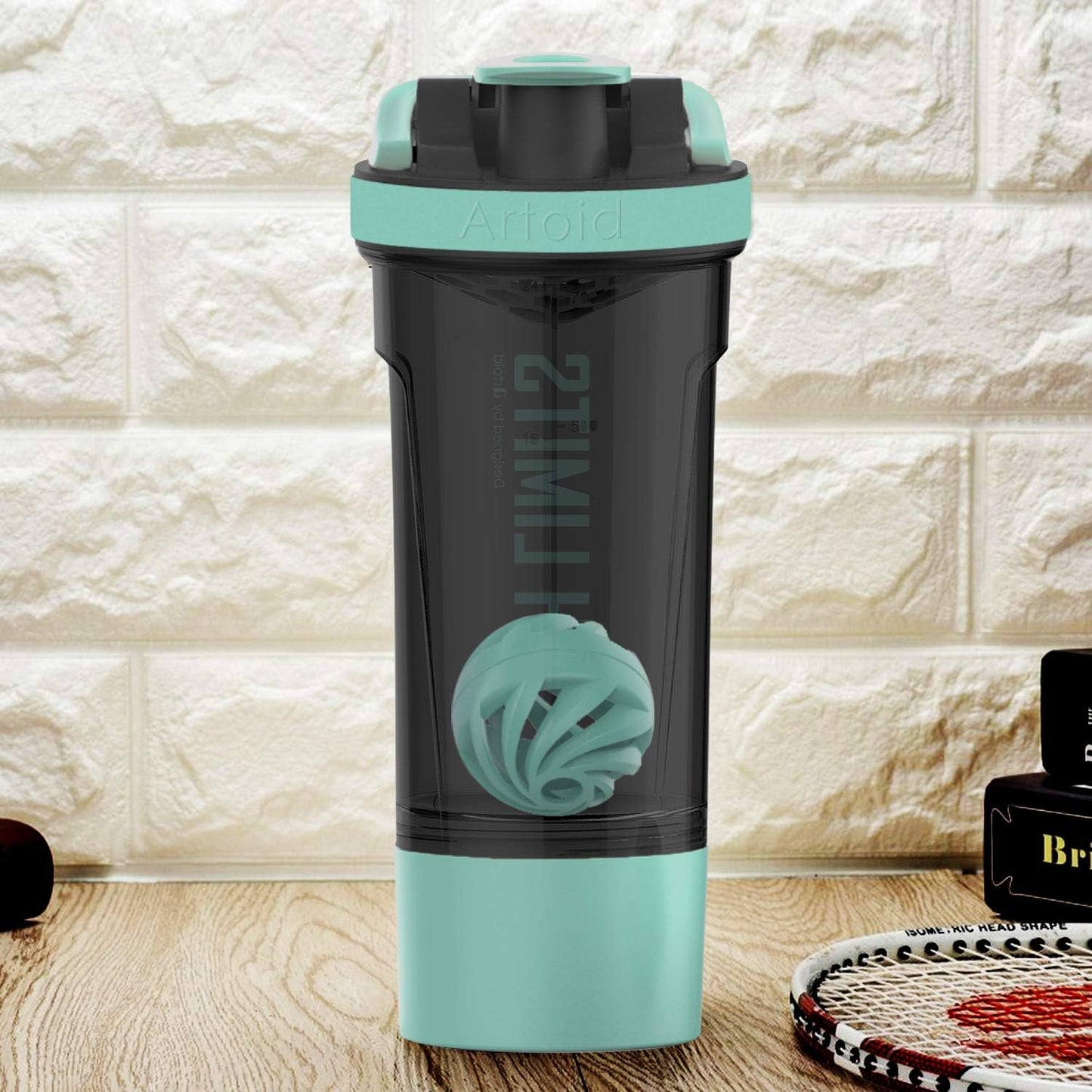 24-Ounce Protein Shaker Bottle, Dual Mixing Technology, BPA Free, Aqua Green/Black