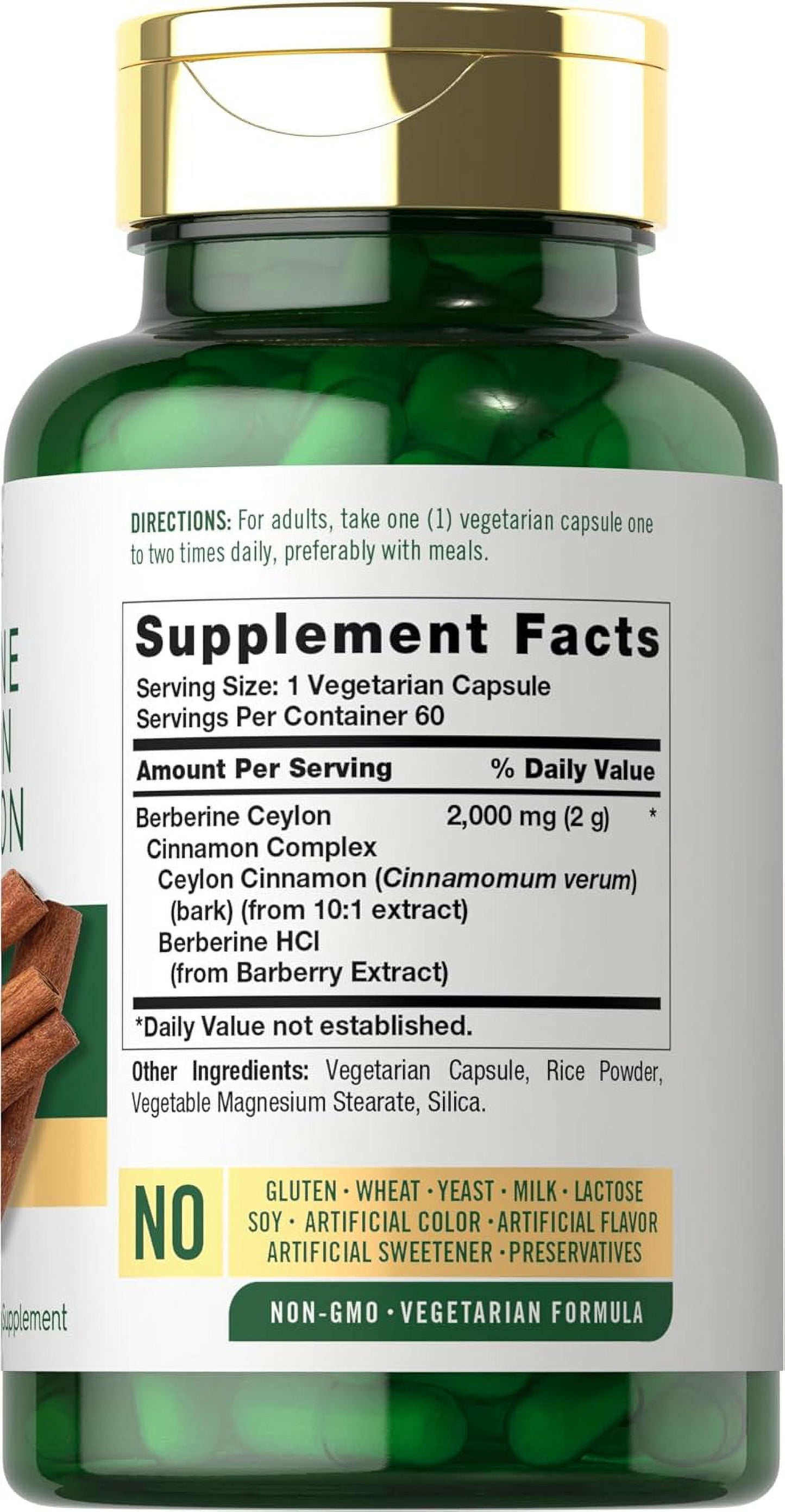 Berberine with Ceylon Cinnamon | 2000Mg Complex | 60 Capsules for Men and Women | by