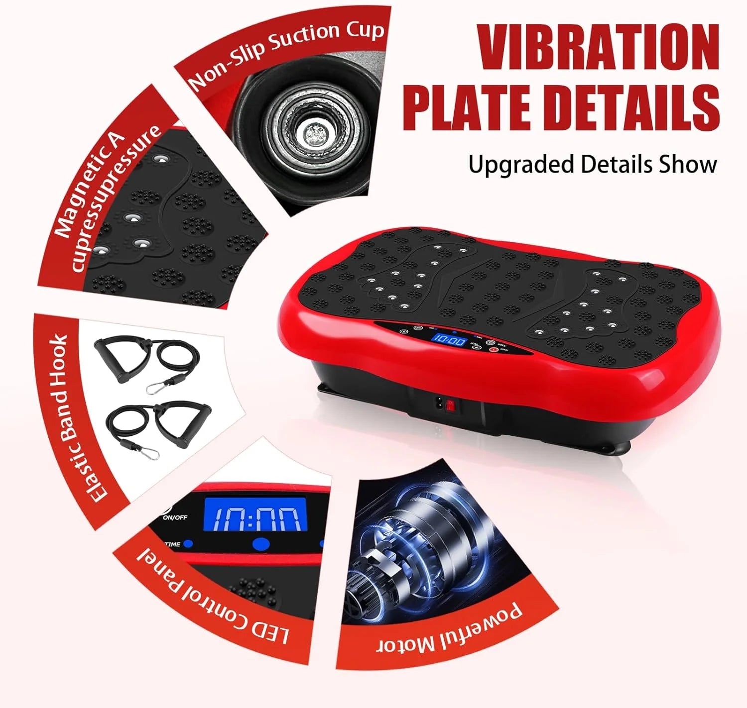 Vibration Plate Exercise Machine,Portable Vibration Plate Platform for Weight Loss Home Fitness, Lymphatic Drainage, W/Resistance Bands+Remote,Red