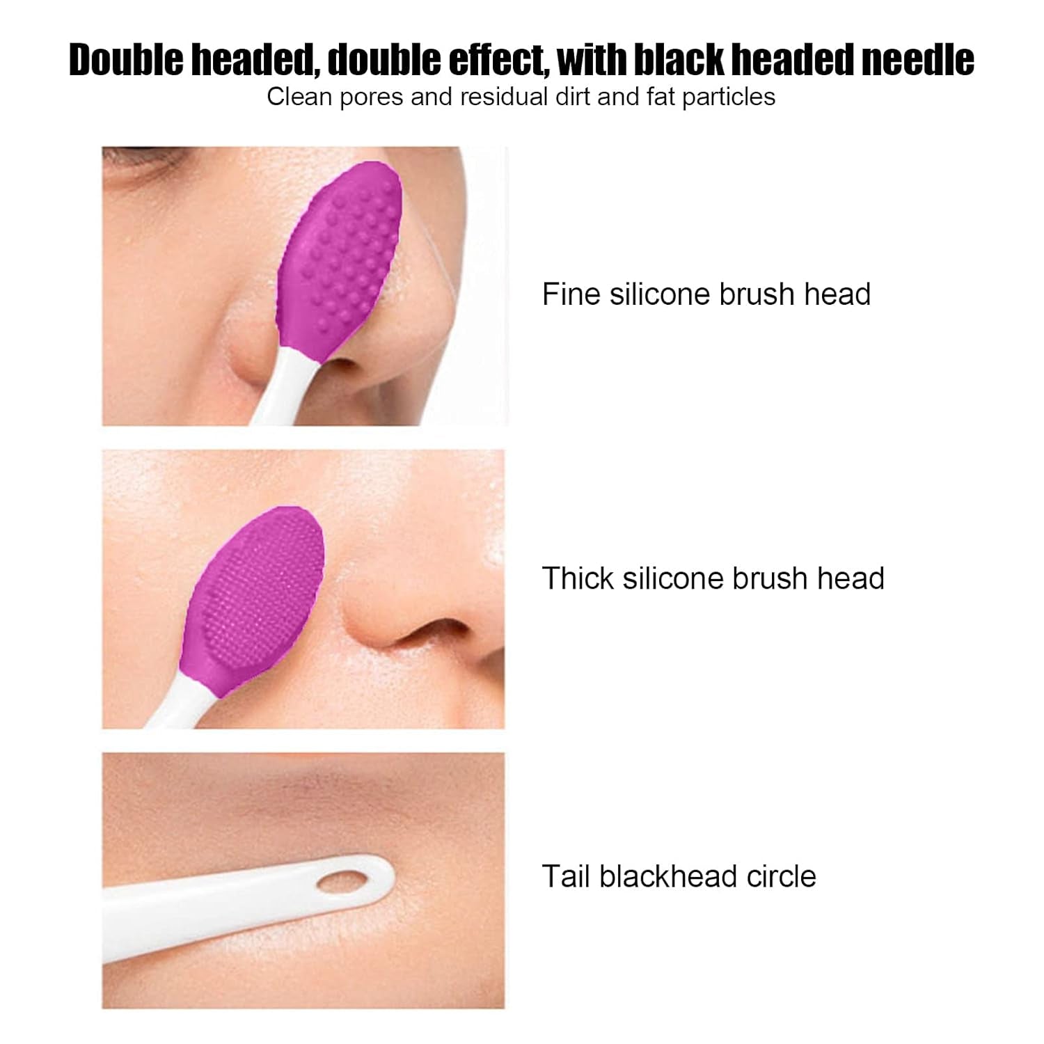 Silicone Nose Cleansing Brush, Silicone Exfoliating Lip Brush, Deep Cleaning Exfoliating Lip Brush with Double Sided, Facial Brush for Blackhead Cleanning, Lip Scrubs Exfoliator & Moisturizer(Purple)