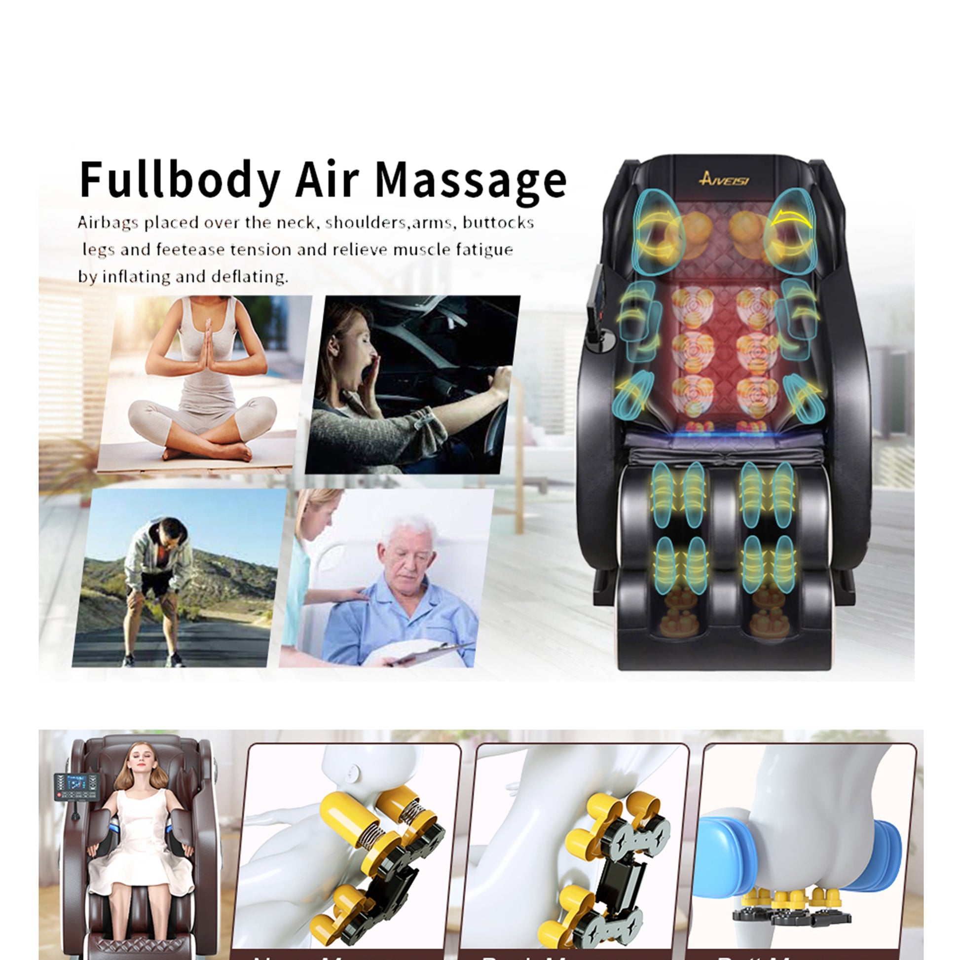 Zero Gravity Massage Chair Full Body Shiatsu Recliner with Hip & Calf Heating, 20 Airbags, 8+2 Rollers, Foot & Air Massage System, Bluetooth, for Home and Office - Beige