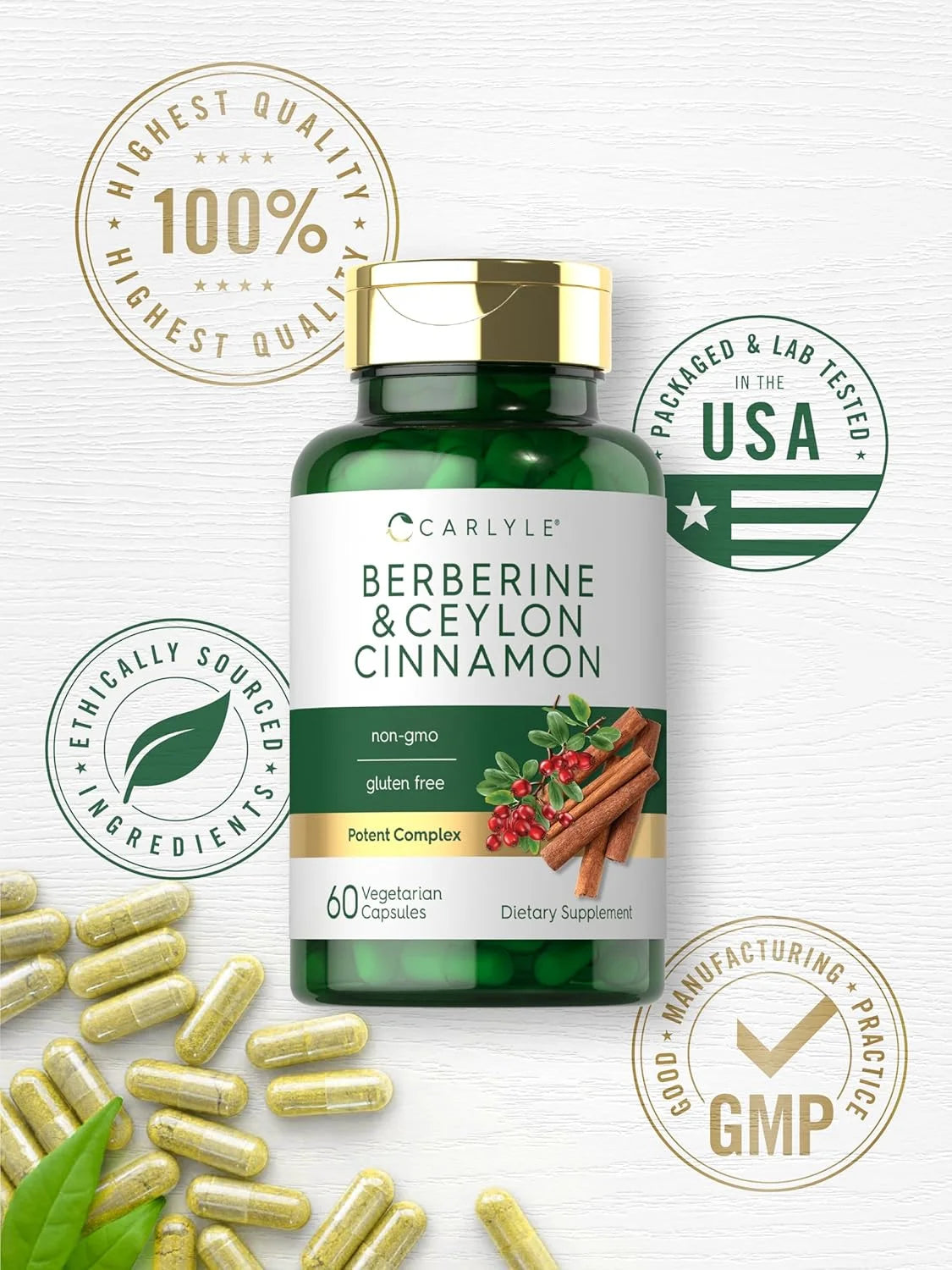 Berberine with Ceylon Cinnamon | 2000Mg Complex | 60 Capsules for Men and Women | by