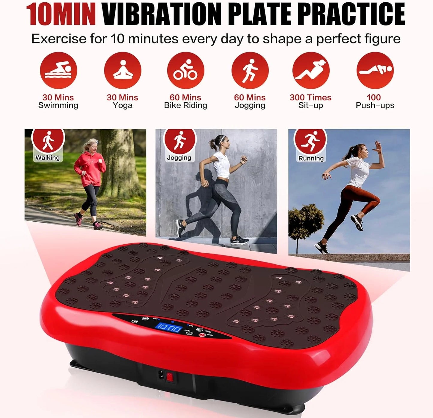 Vibration Plate Exercise Machine,Portable Vibration Plate Platform for Weight Loss Home Fitness, Lymphatic Drainage, W/Resistance Bands+Remote,Red