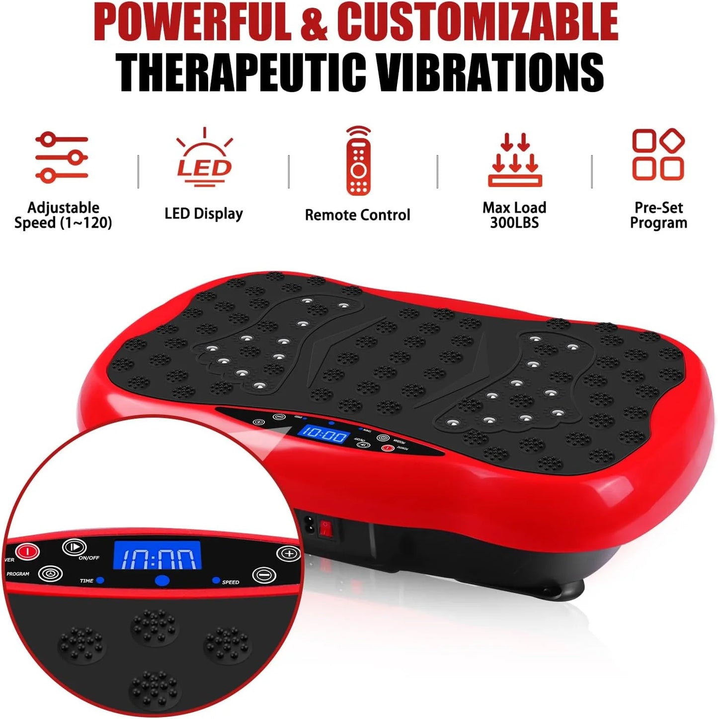 Vibration Plate Exercise Machine,Portable Vibration Plate Platform for Weight Loss Home Fitness, Lymphatic Drainage, W/Resistance Bands+Remote,Red