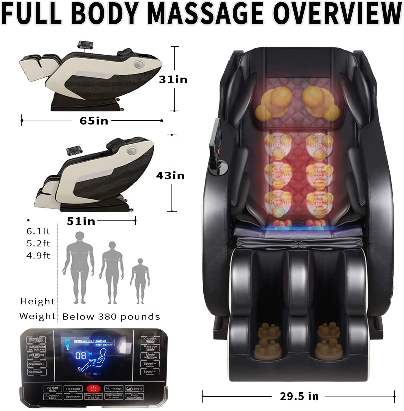 Zero Gravity Massage Chair Full Body Shiatsu Recliner with Hip & Calf Heating, 20 Airbags, 8+2 Rollers, Foot & Air Massage System, Bluetooth, for Home and Office - Beige