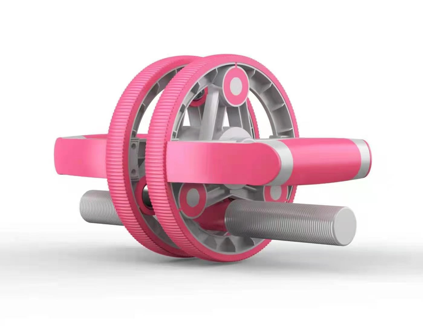 Pink and gray ab roller on a white background