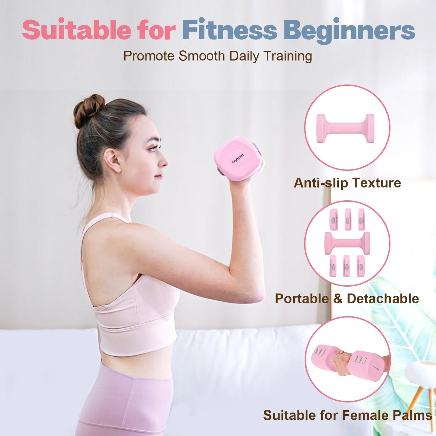 Adjustable Dumbbell Set of 2, 4 in 1 Free Weights Dumbbells Set for Women with Fast Adjustment, Each 2Lb 3Lb 4Lb 5Lb Hand Weights Set for Home Gym & Outdoor Exercise Training