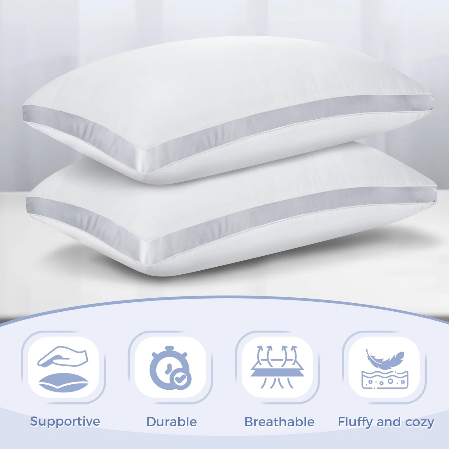 Bed Pillows Standard Size Set of 4, Luxury Hotel Quality,Fluffy and Supportive Gusseted Bed Pillows for Side, Back, or Stomach Sleepers,20''X 26''